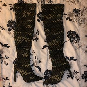 Netted Camouflage Stiletto Over-The-Knee Boots